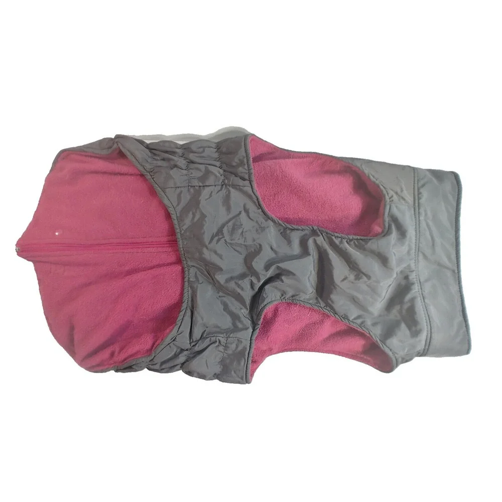 Winter Dog Down Jacket Size L Pet Warm Coat Clothes Zipper Grey Pink Set